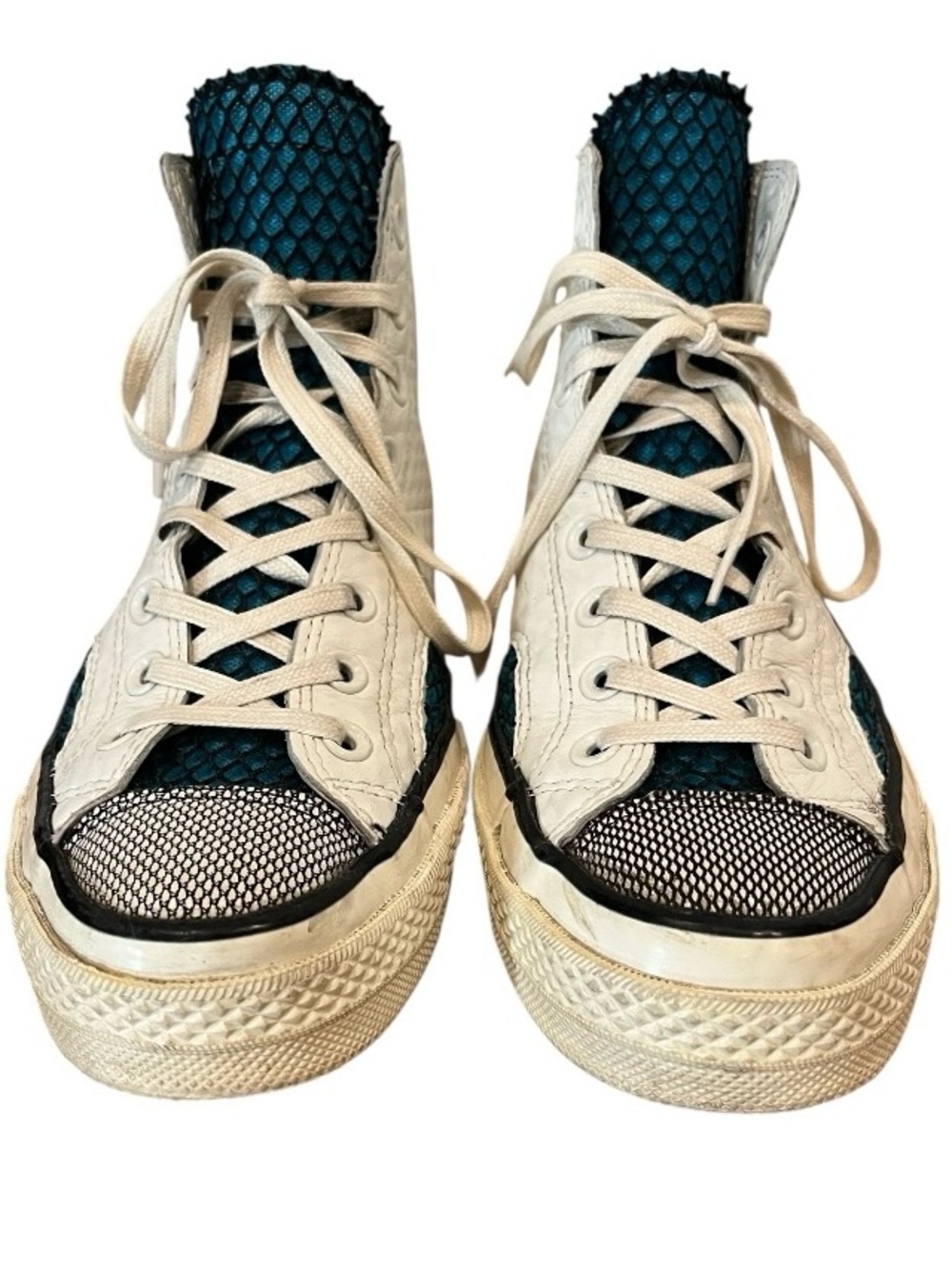 Converse Chuck Taylor high top White Sneakers with Teal Mesh and Black size 8